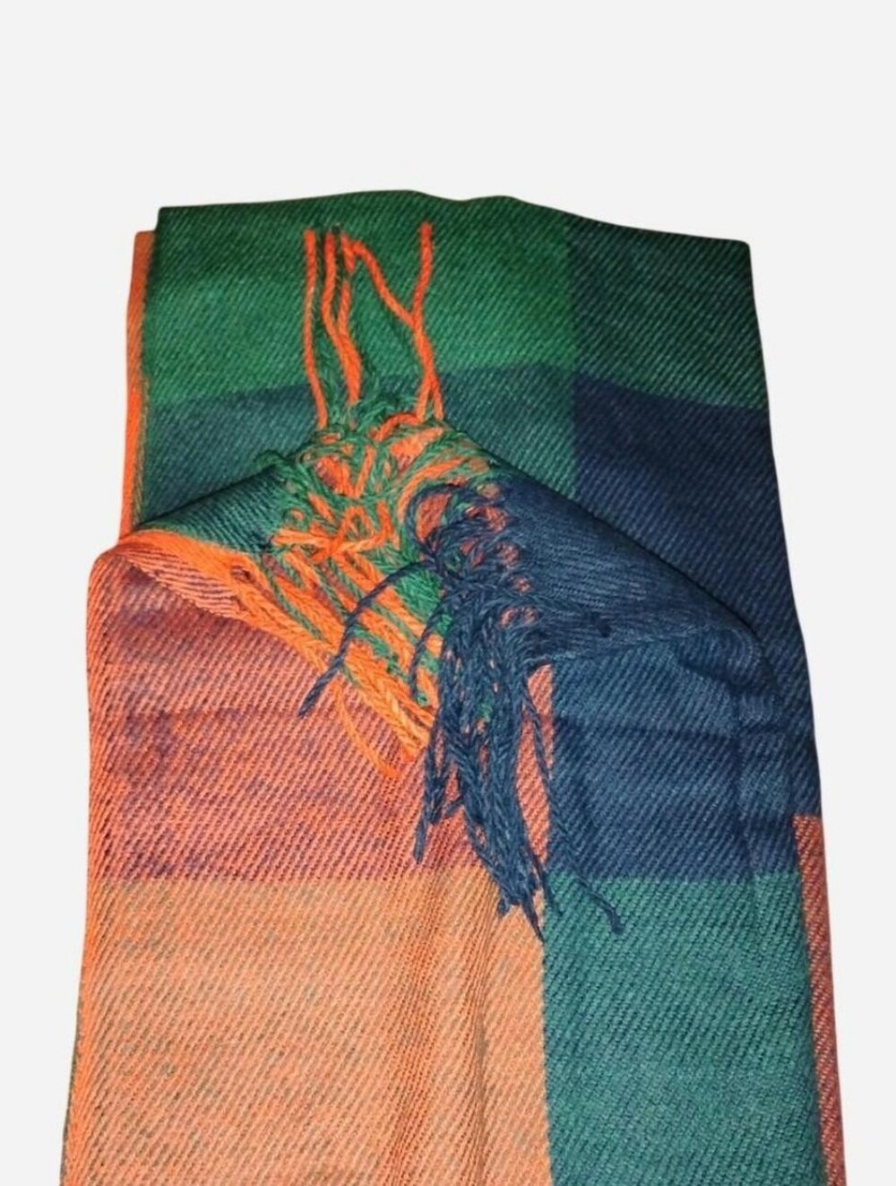 NWT Wander Agio Large Blanket Scarf Orange Blue Green Plaid